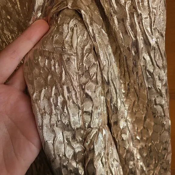 Rachel Comey Blouse Bar Textured Top Champagne 4 Metallic Crinkle Puff Sleeve - Picture 6 of 10